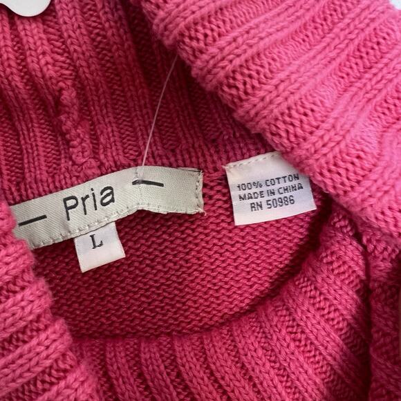 NWT Pria Women's Turtleneck Cable Knit Sweater Sz L 100% Cotton Pink Simple - Picture 7 of 11